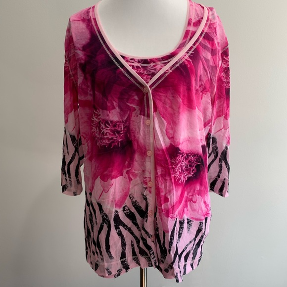 Basler sweater set size 42 large 10 us pink black sleeveless top and sweater - Picture 3 of 15
